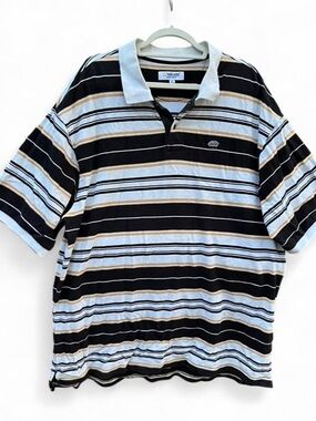 Ecko Unlimited Striped Polo in Light Blue, Black & Tan